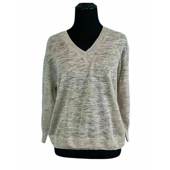 J.Crew brown V neck semi sheer 3/4 Sleeve Lightweight Sweater XS - Picture 1 of 7